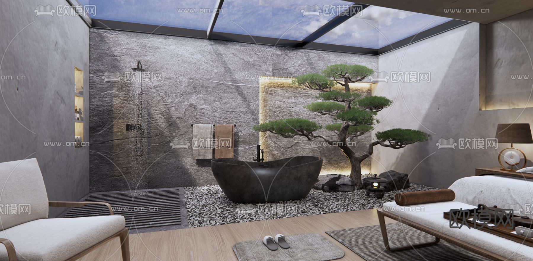 新中式民宿卧室su模型下载（渲染图2）