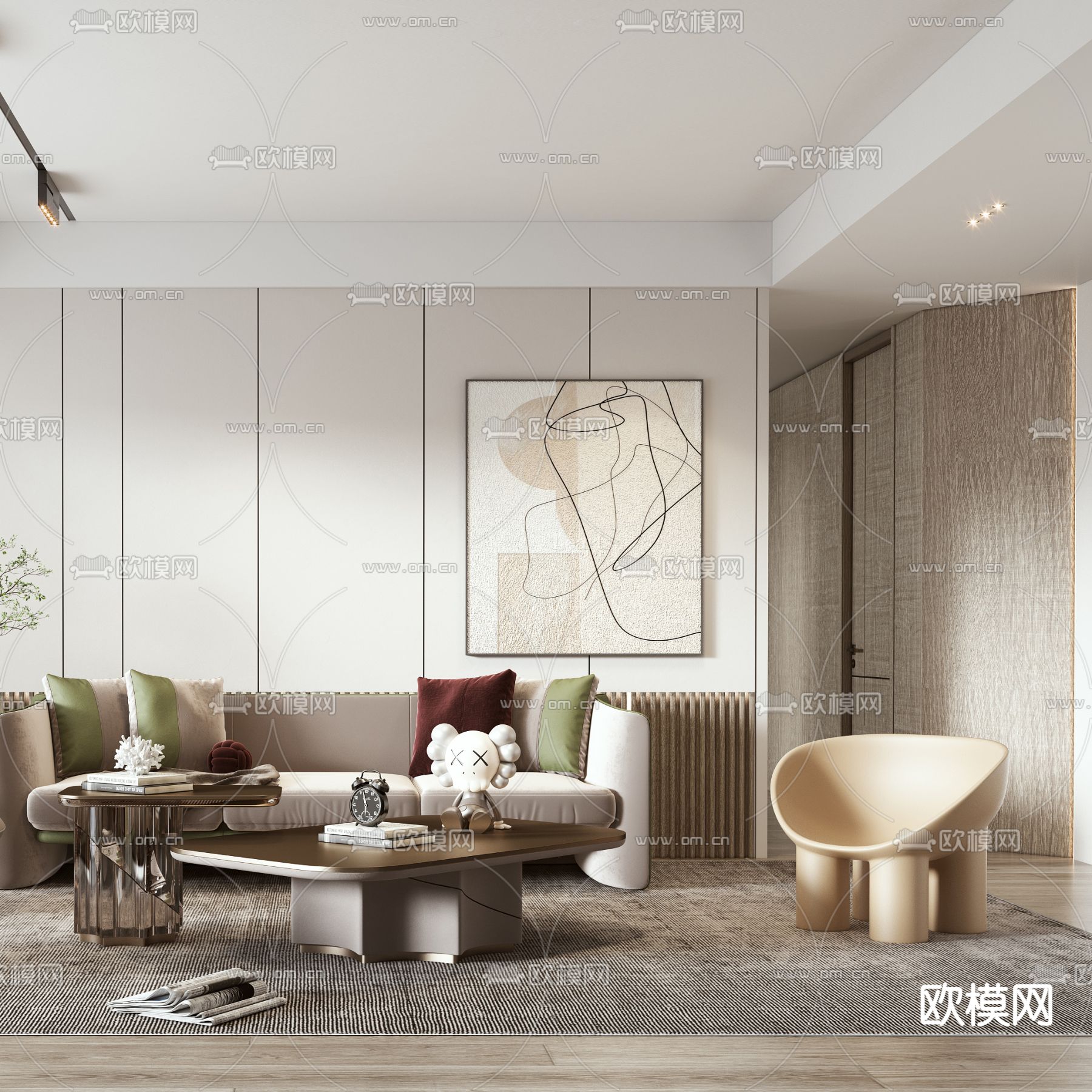现代布艺组合沙发3d模型