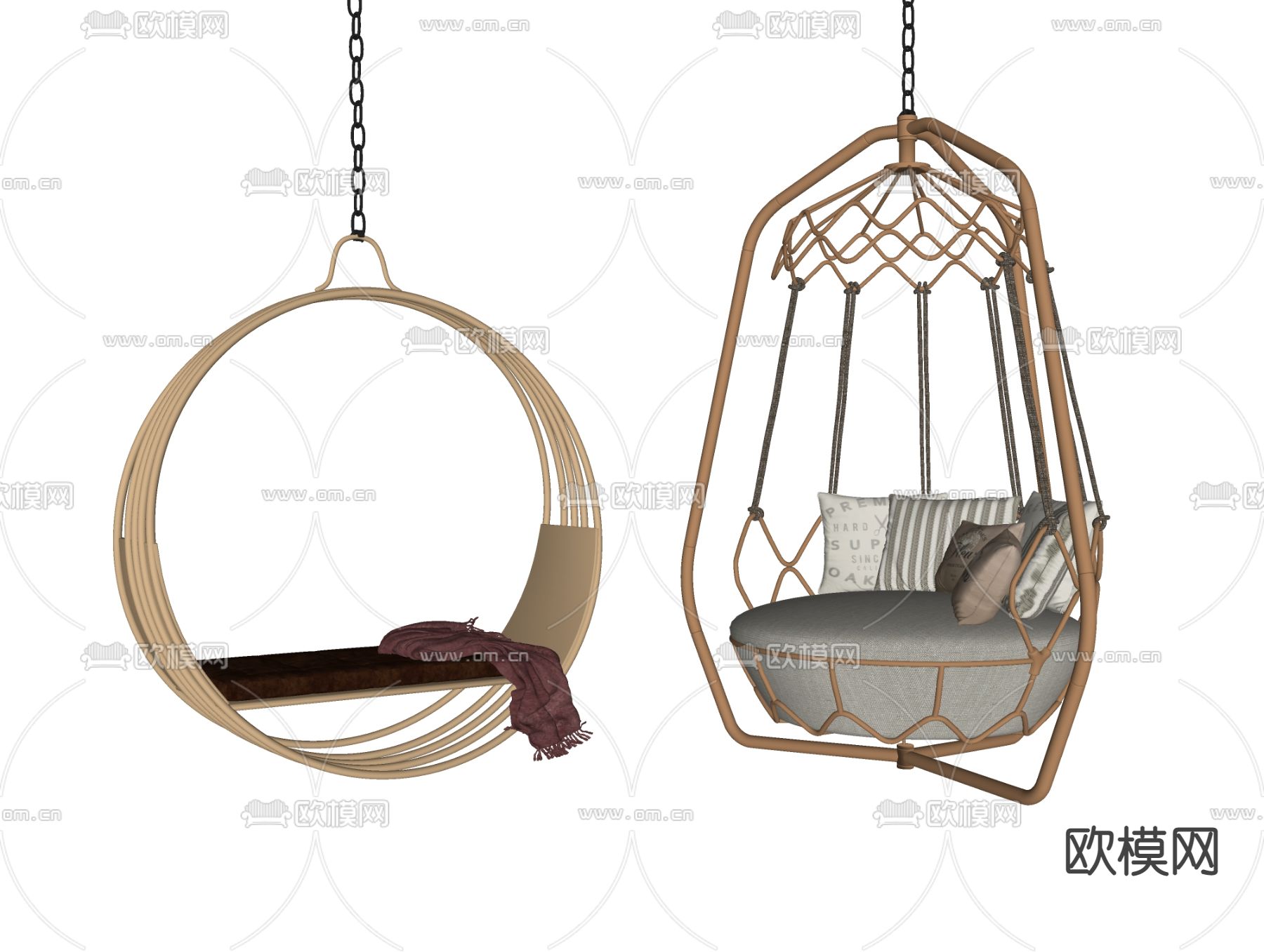 现代藤编吊椅秋千椅吊床su模型下载（渲染图2）
