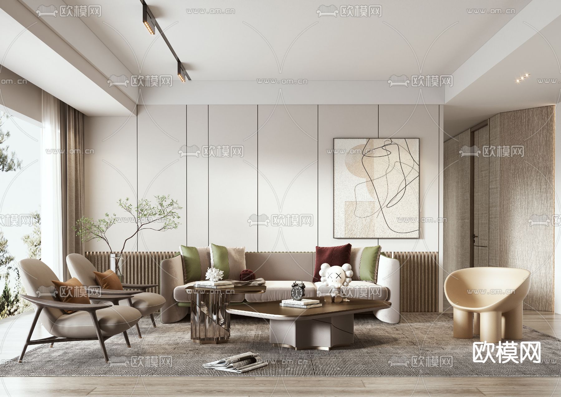 现代布艺组合沙发3d模型