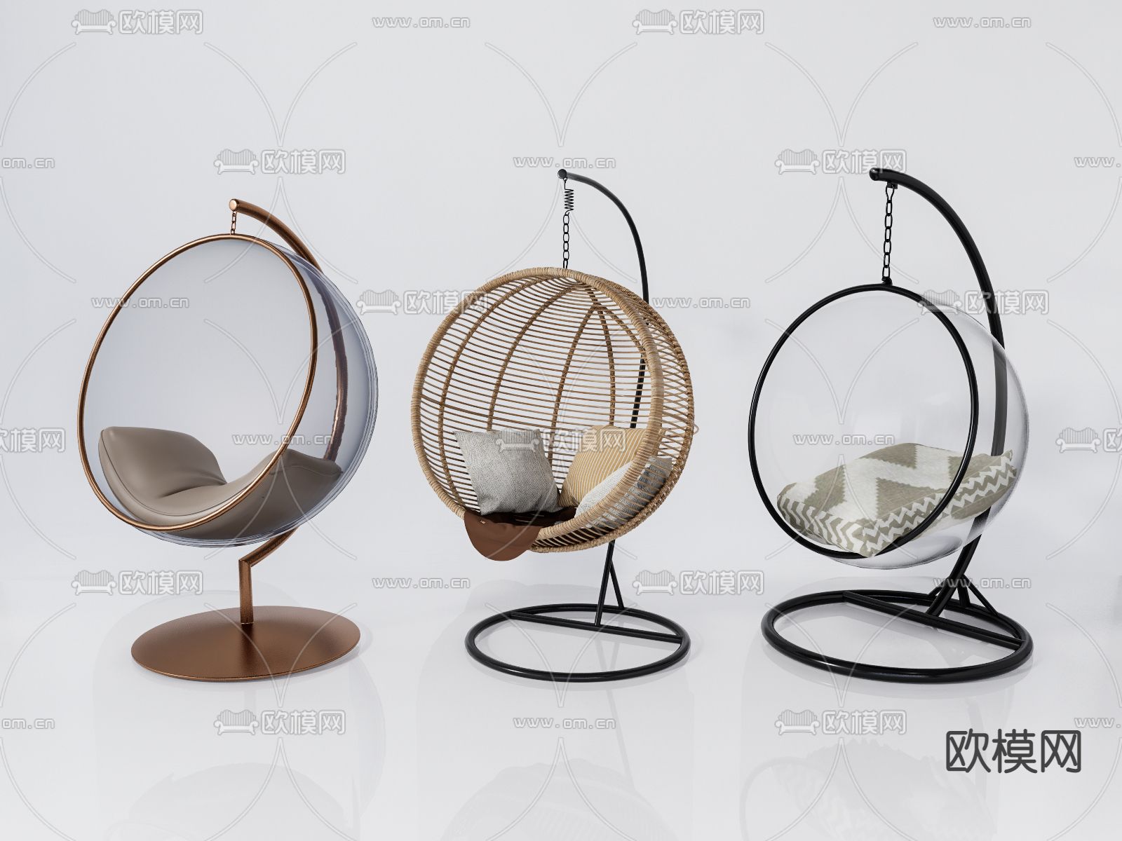 现代藤编吊椅秋千椅吊床su模型下载（渲染图1）