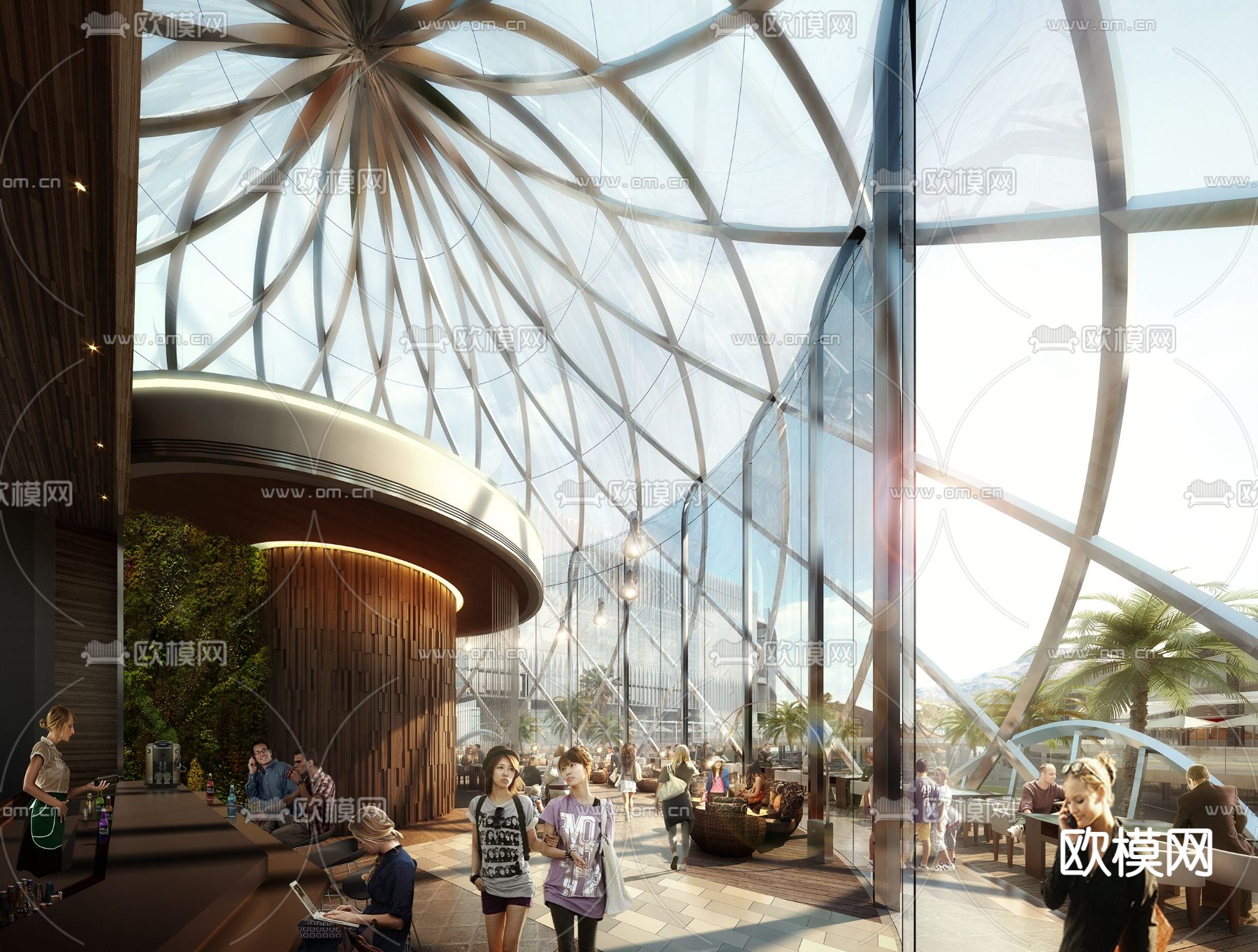 现代商业中心内街步行街3d模型下载