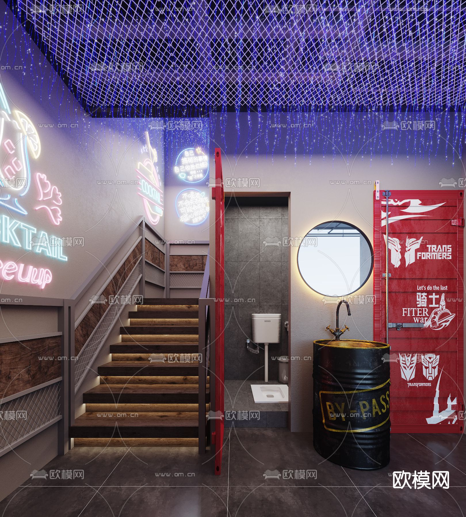 工业风烧烤店楼梯间3d模型