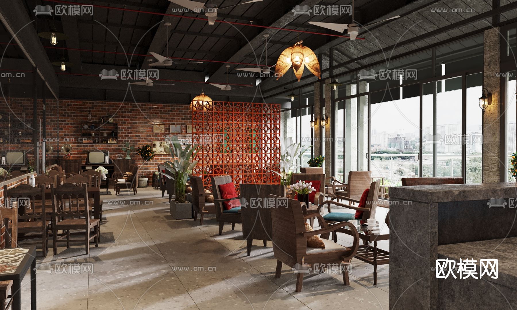 工业风咖啡厅3d模型下载（渲染图3）