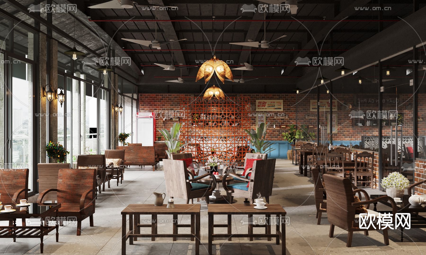 工业风咖啡厅3d模型下载（渲染图1）