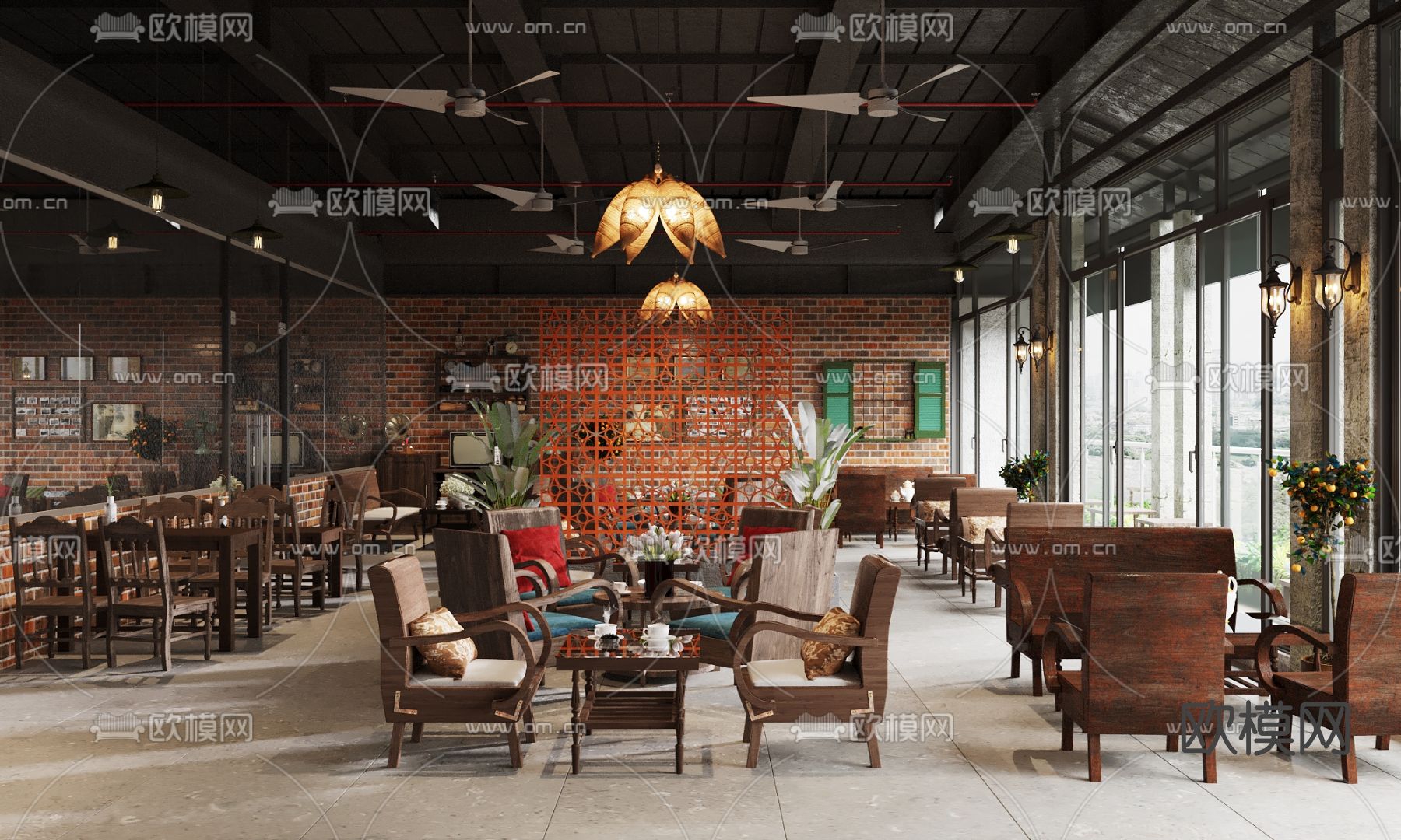 工业风咖啡厅3d模型下载（渲染图2）