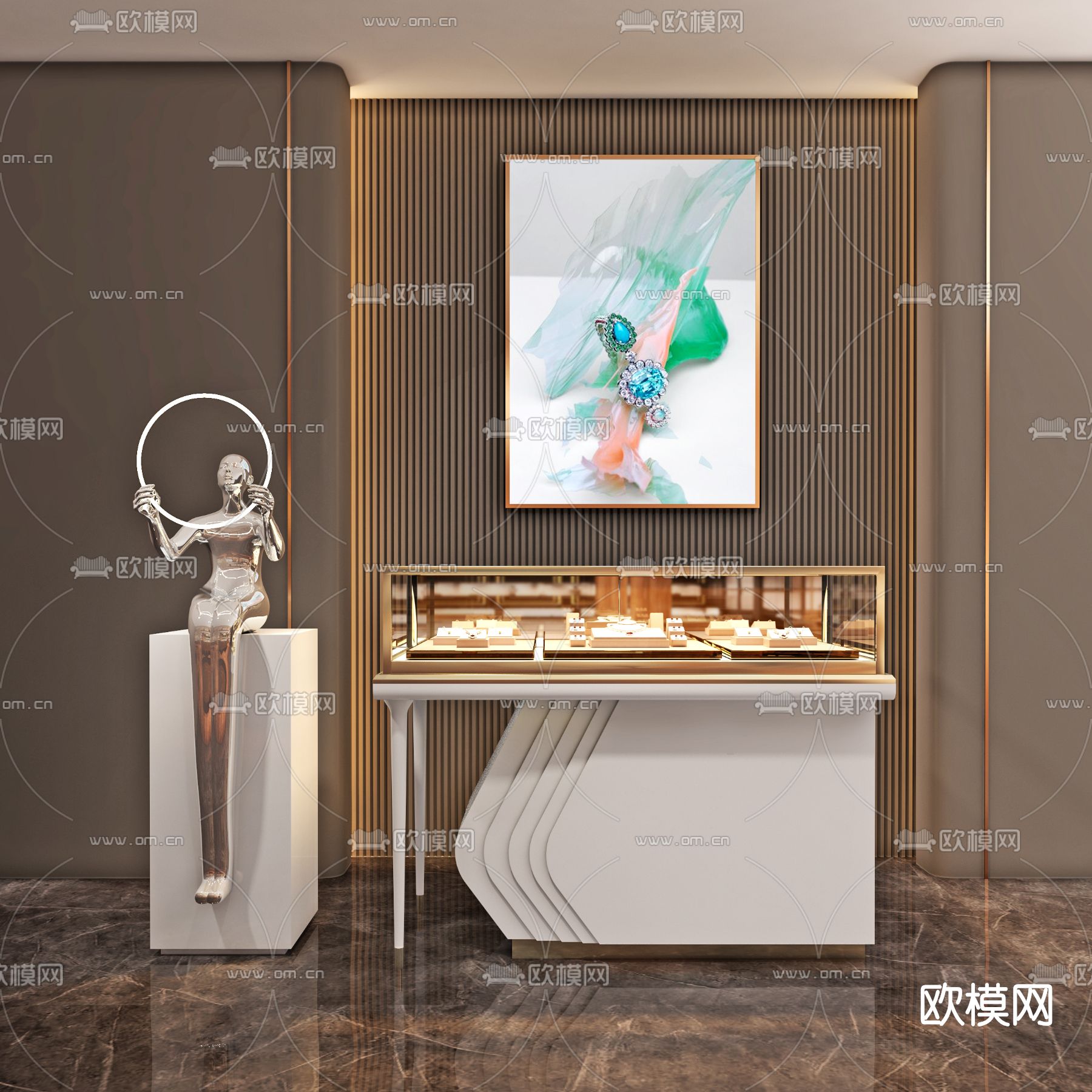 现代珠宝展示柜3d模型下载（渲染图1）