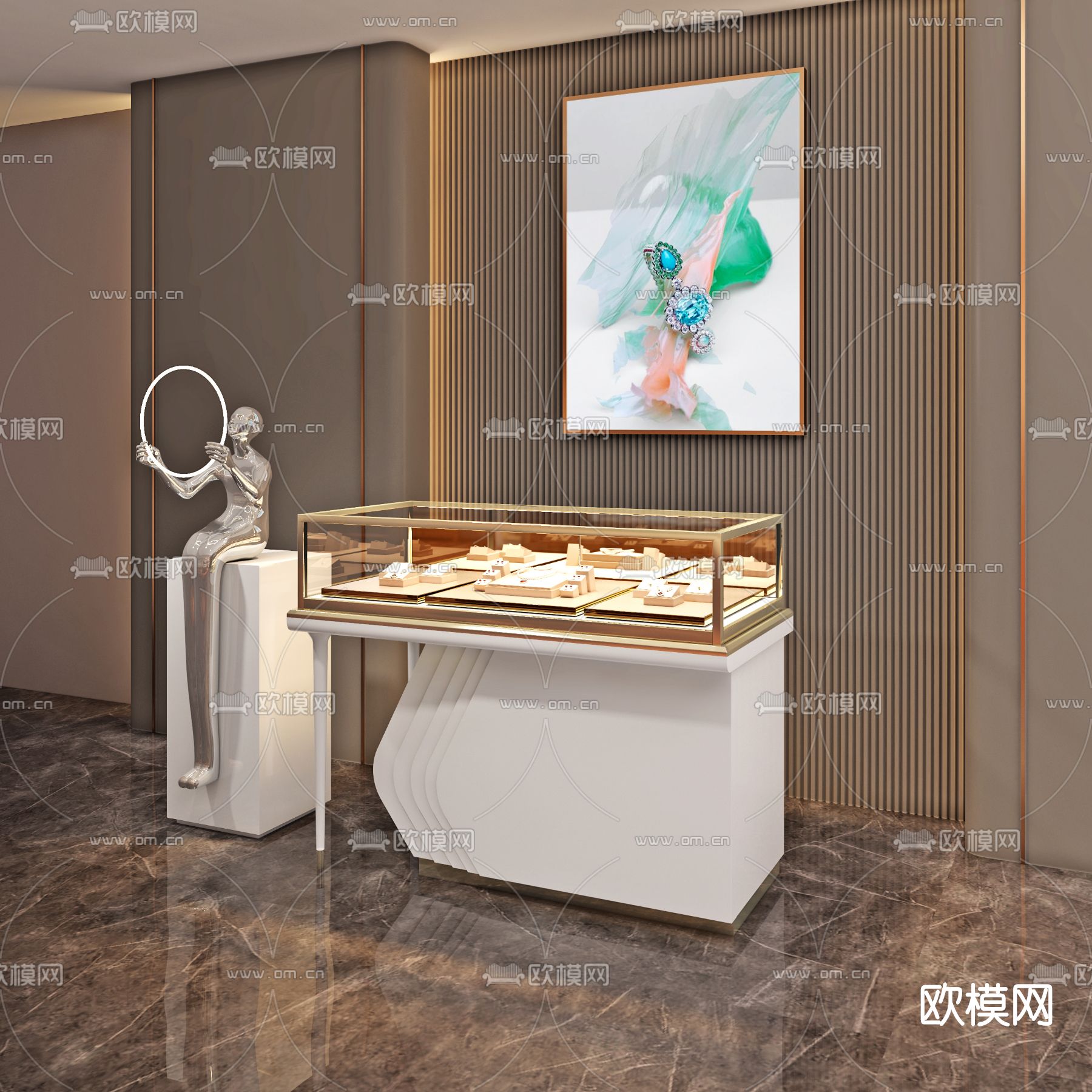 现代珠宝展示柜3d模型下载（渲染图2）