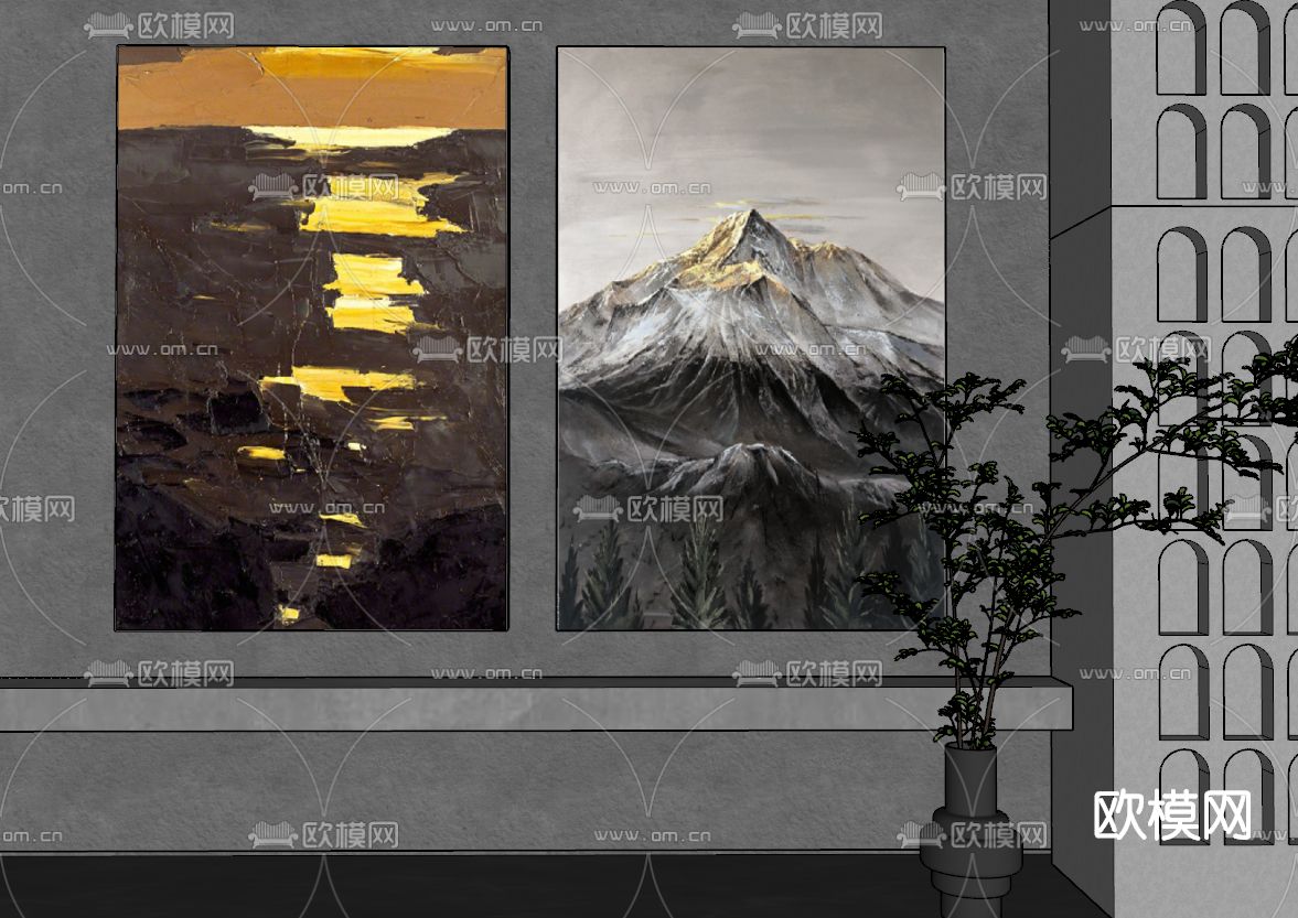 侘寂装饰画su模型下载（渲染图2）