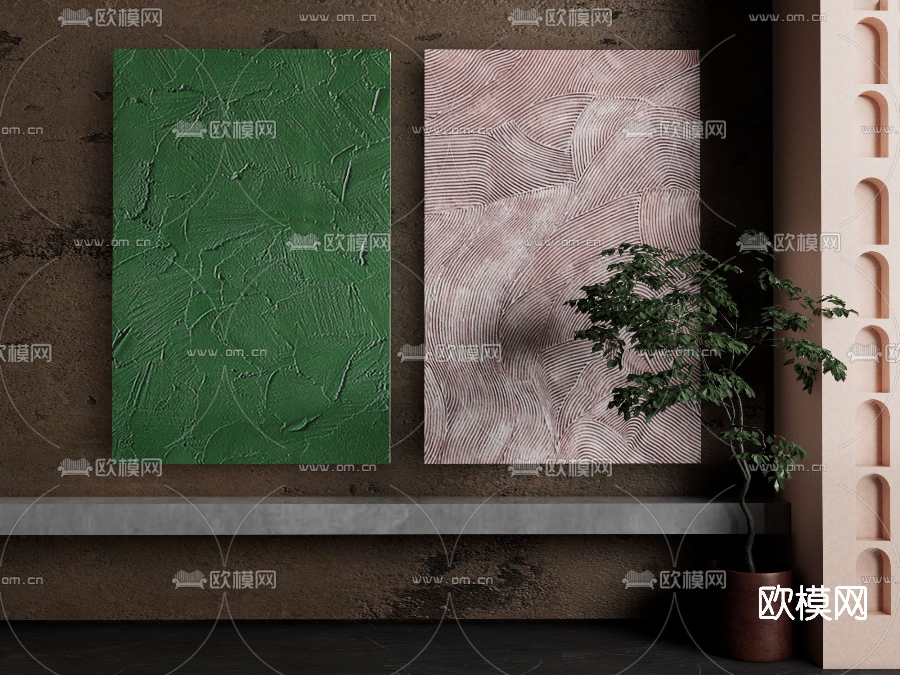 侘寂装饰画su模型下载（渲染图1）