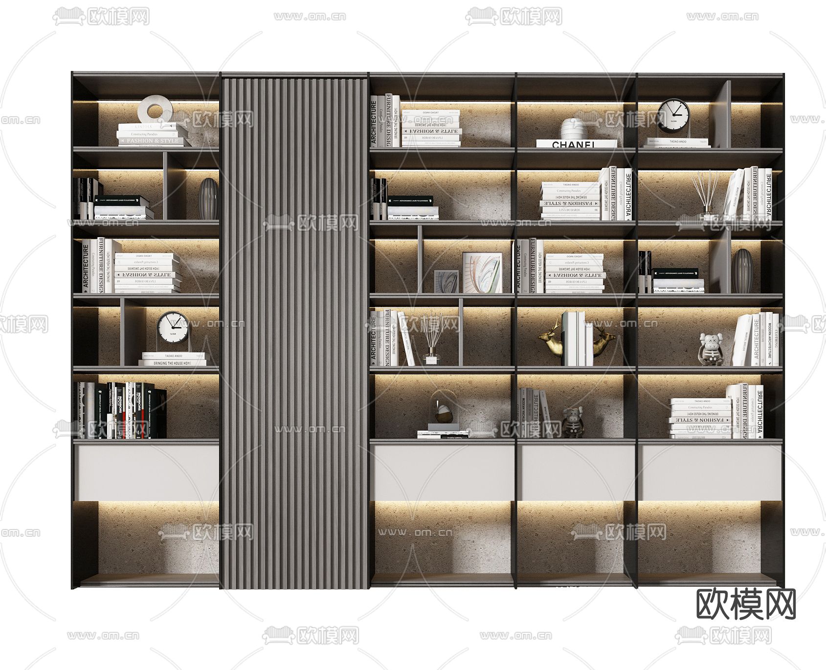现代书柜su模型下载（渲染图1）