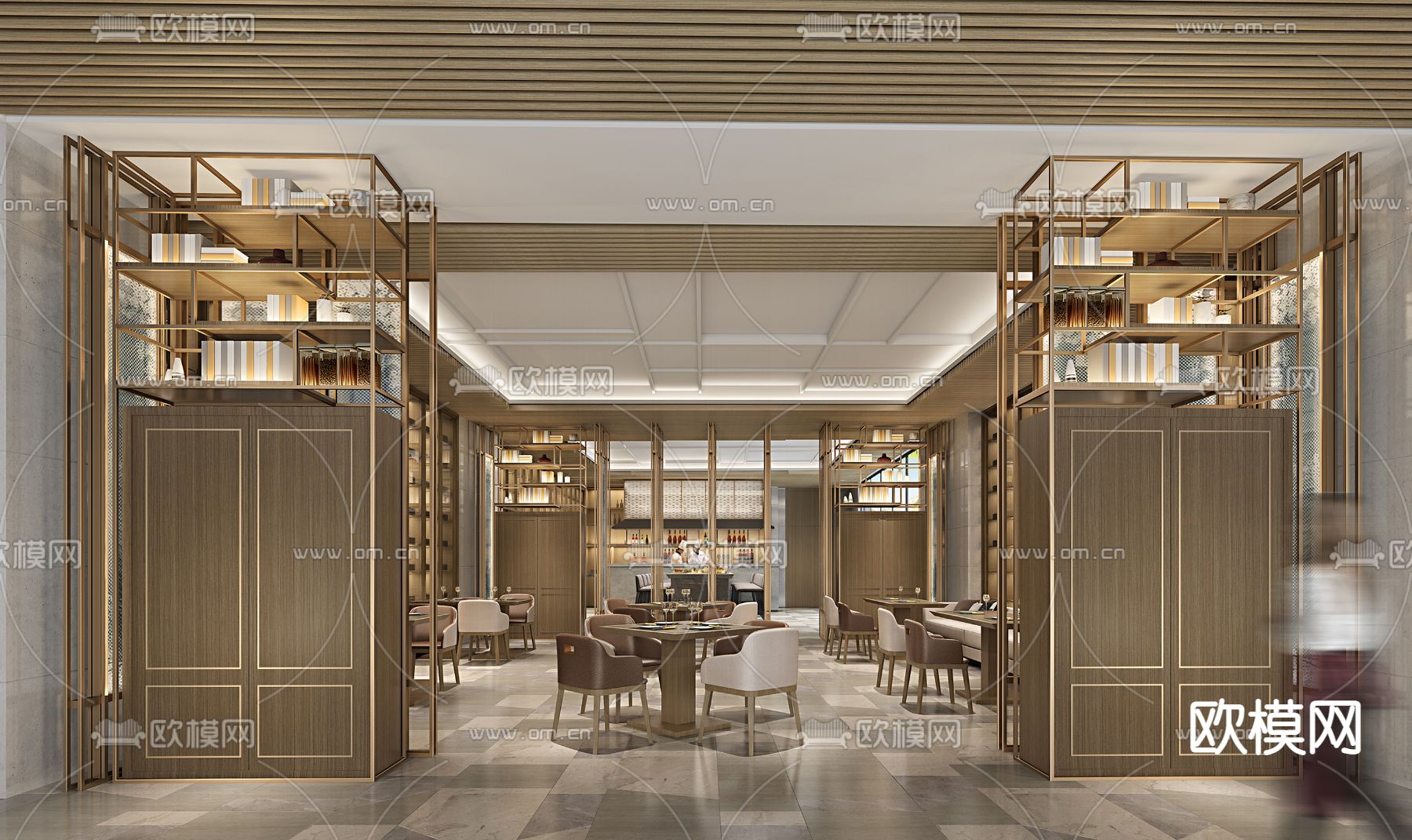 现代轻奢酒店西餐厅3d模型