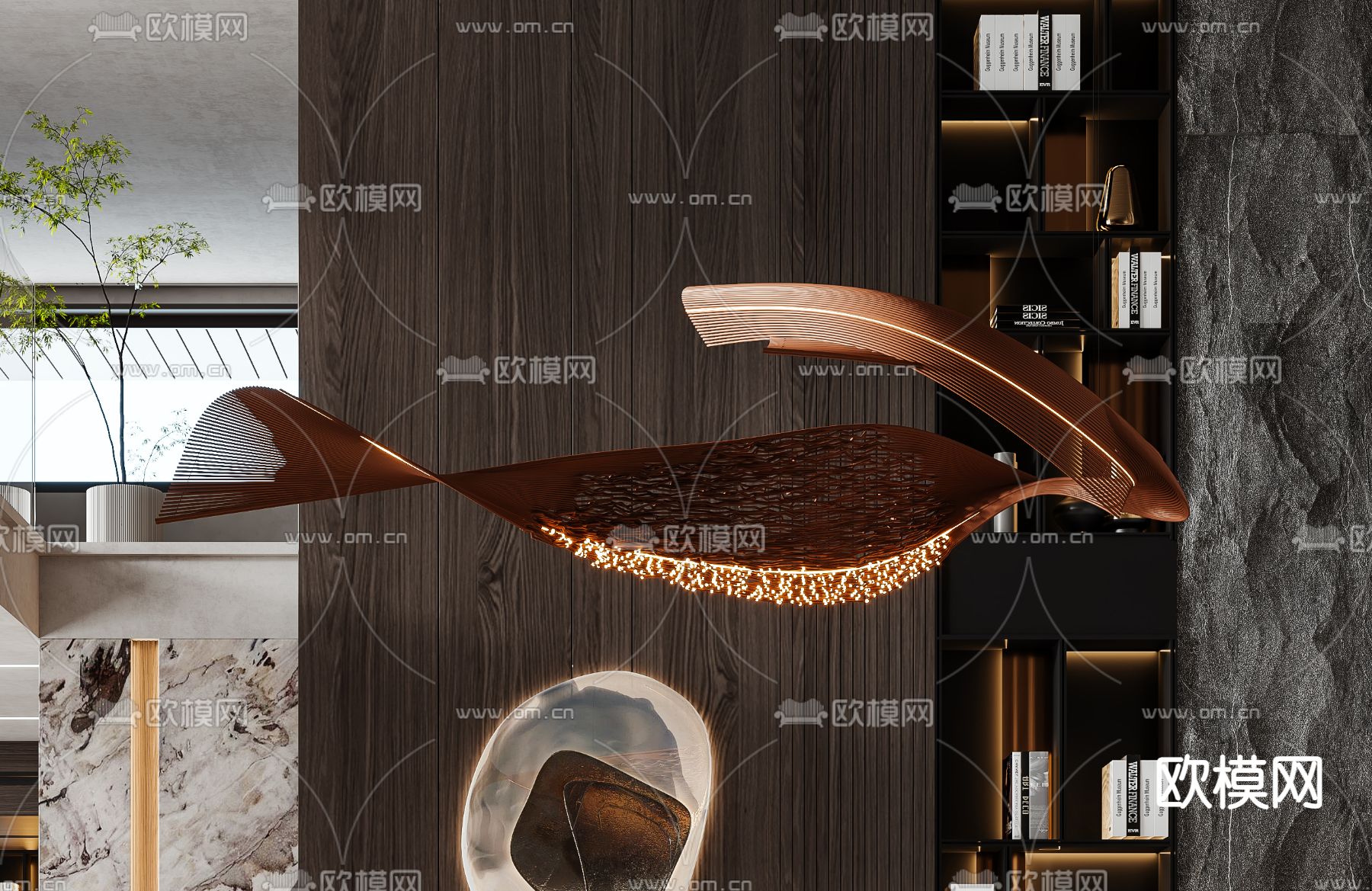 后现代轻奢别墅客餐厅3d模型