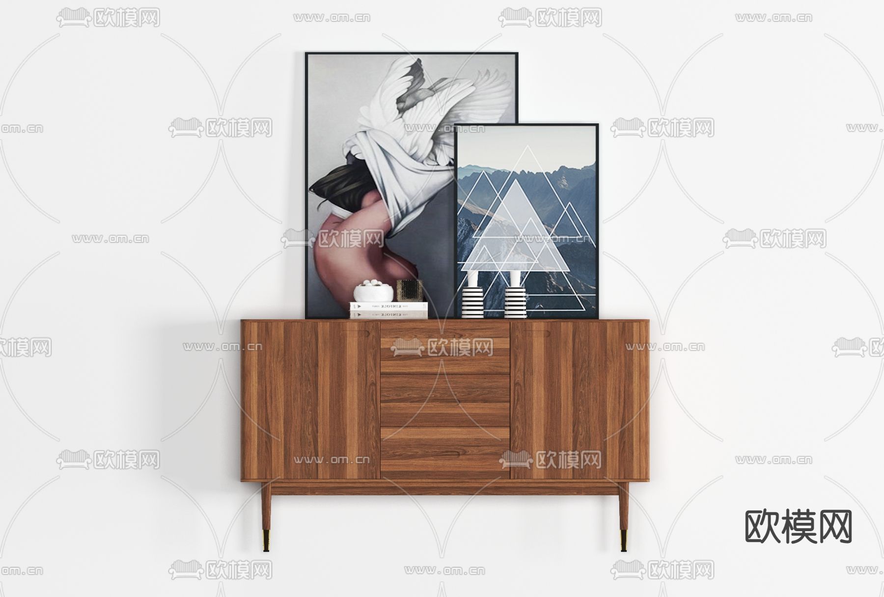 北欧实木边柜免费3d模型下载