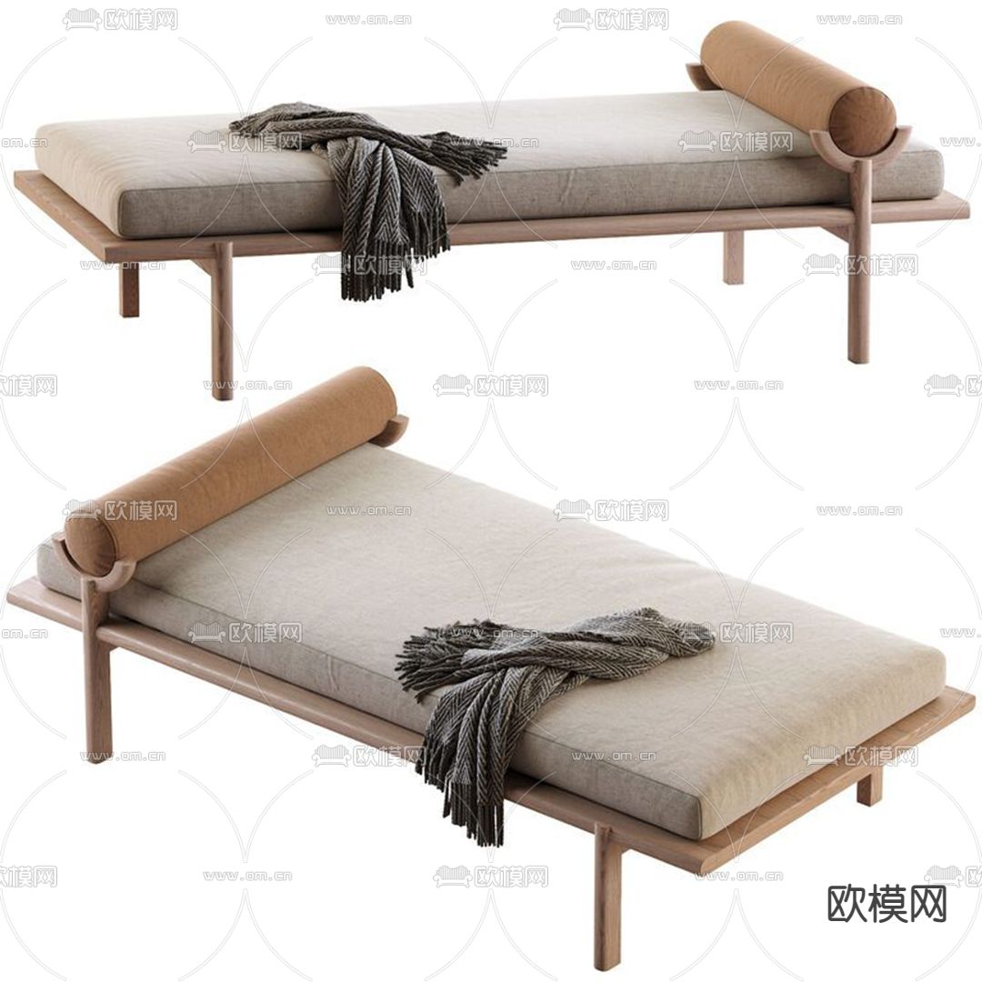 现代布艺床尾凳脚踏3d模型下载（渲染图2）
