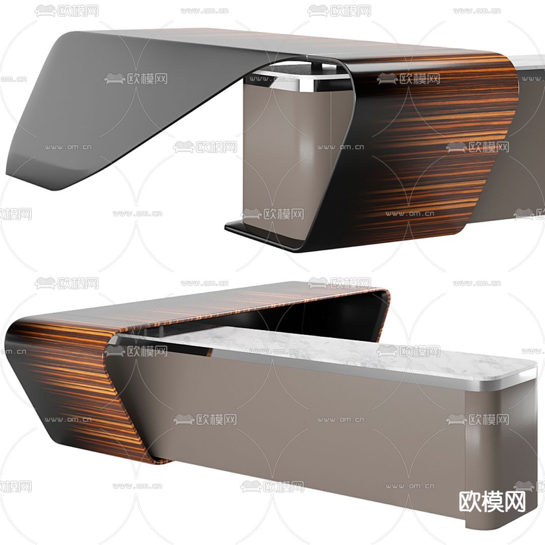 现代办公班台桌3d模型下载（渲染图3）
