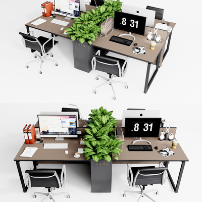  现代实木办公桌椅su模型 