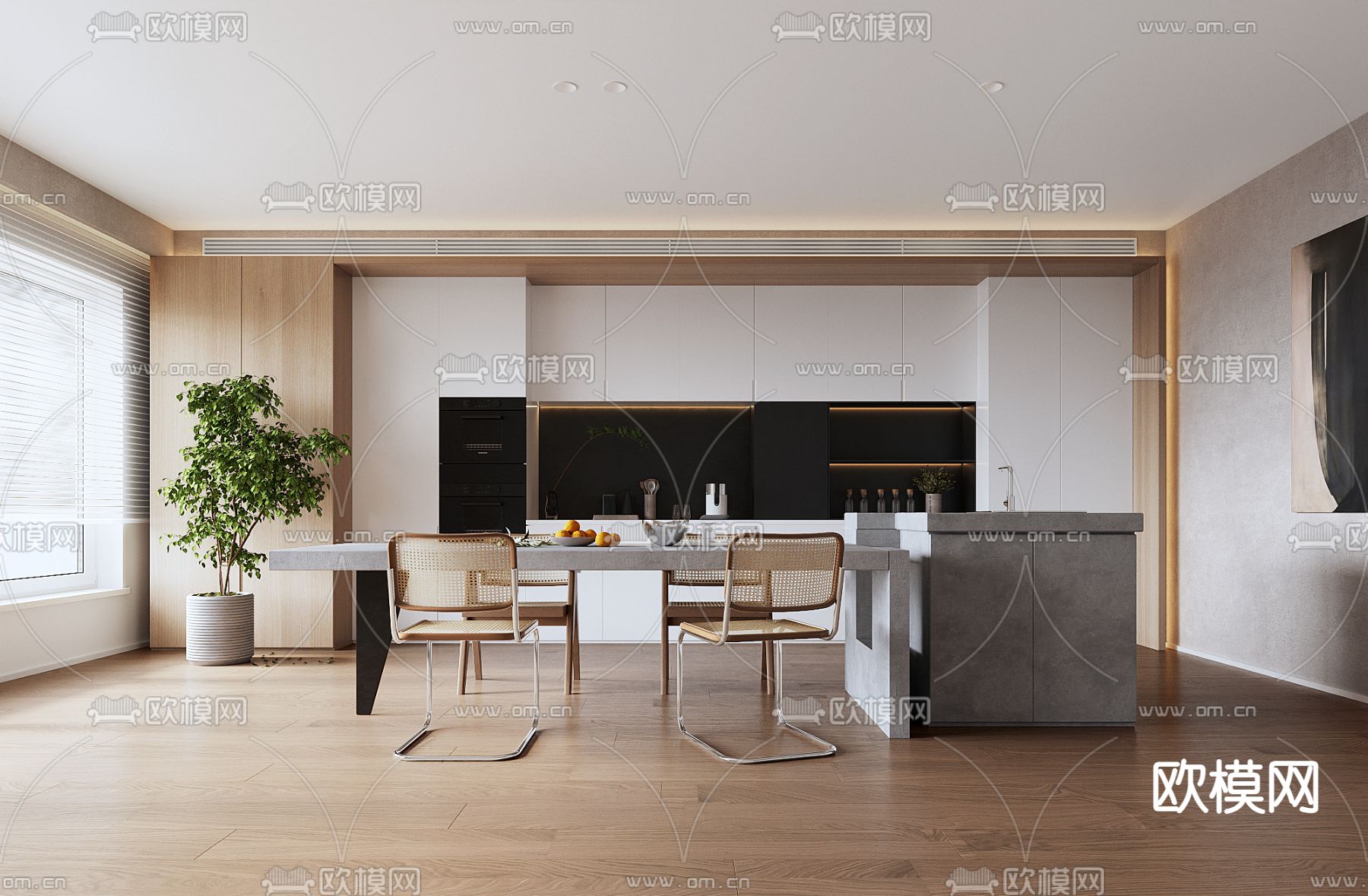 现代中岛餐厅3d模型