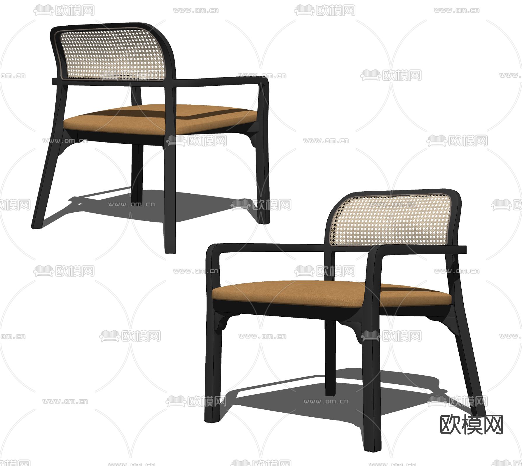现代藤编休闲椅su模型下载（渲染图2）