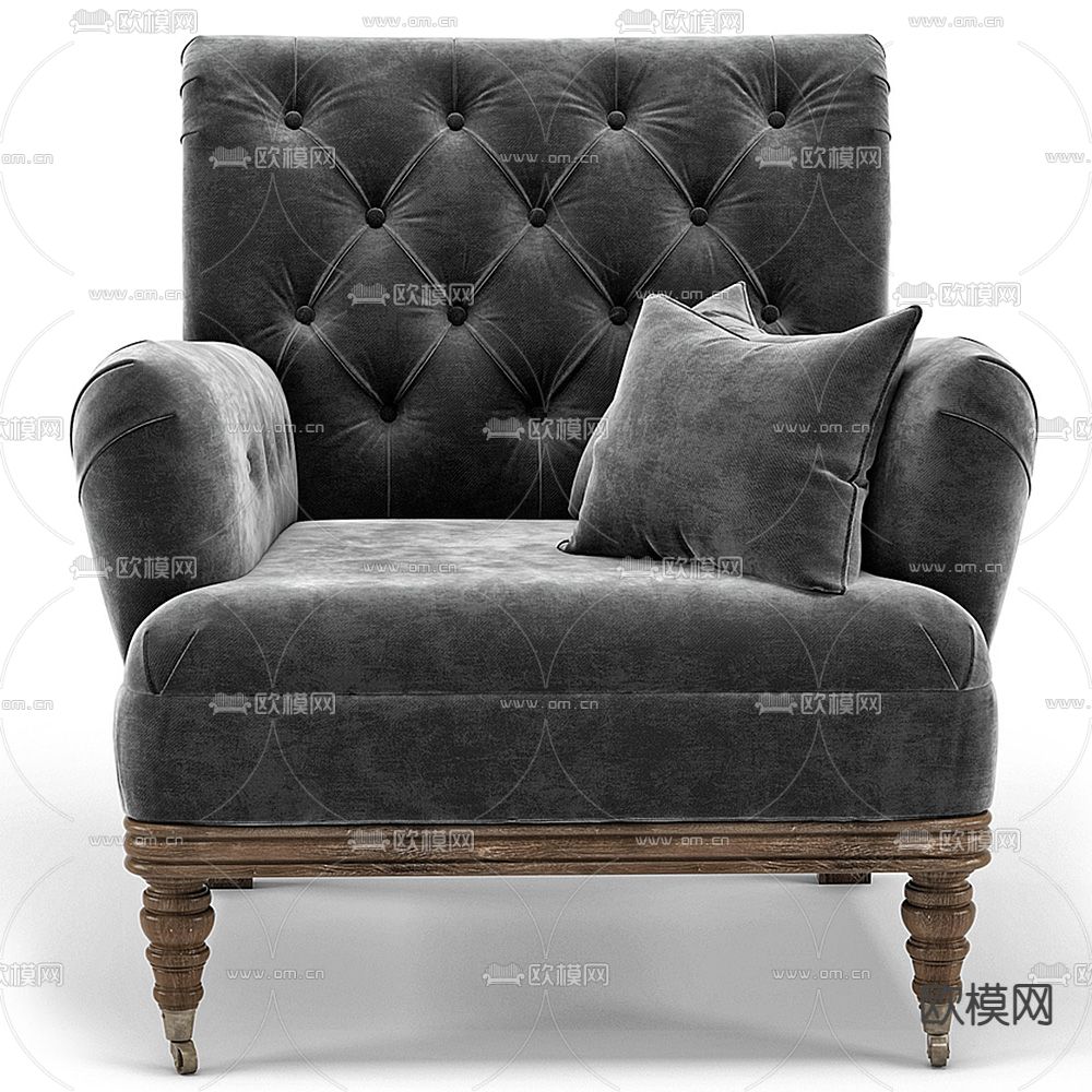 欧式布艺单人沙发3d模型下载（渲染图2）