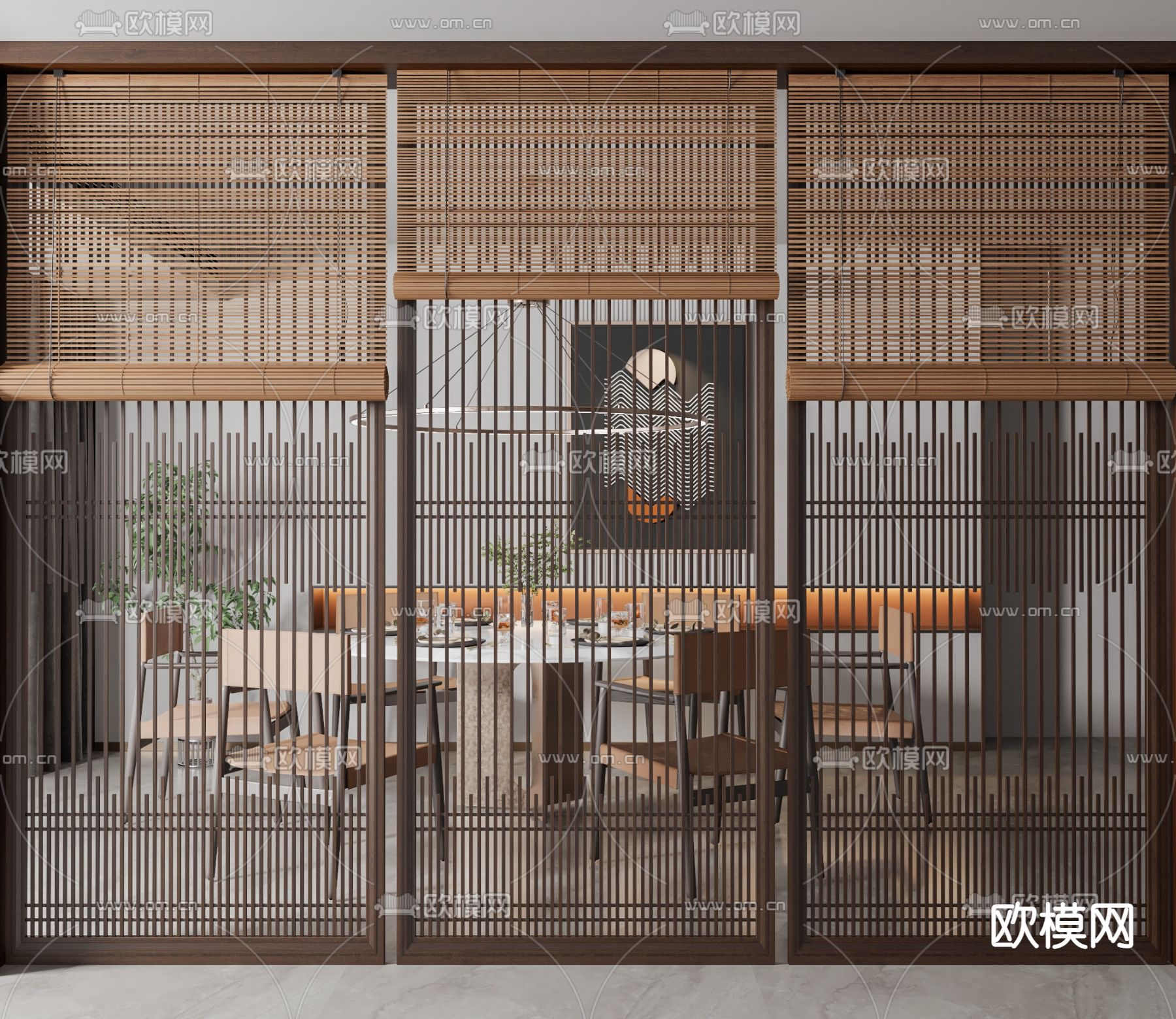 新中式卷帘隔断屏风3d模型下载_ID11587951_3dmax免费模型-欧模网