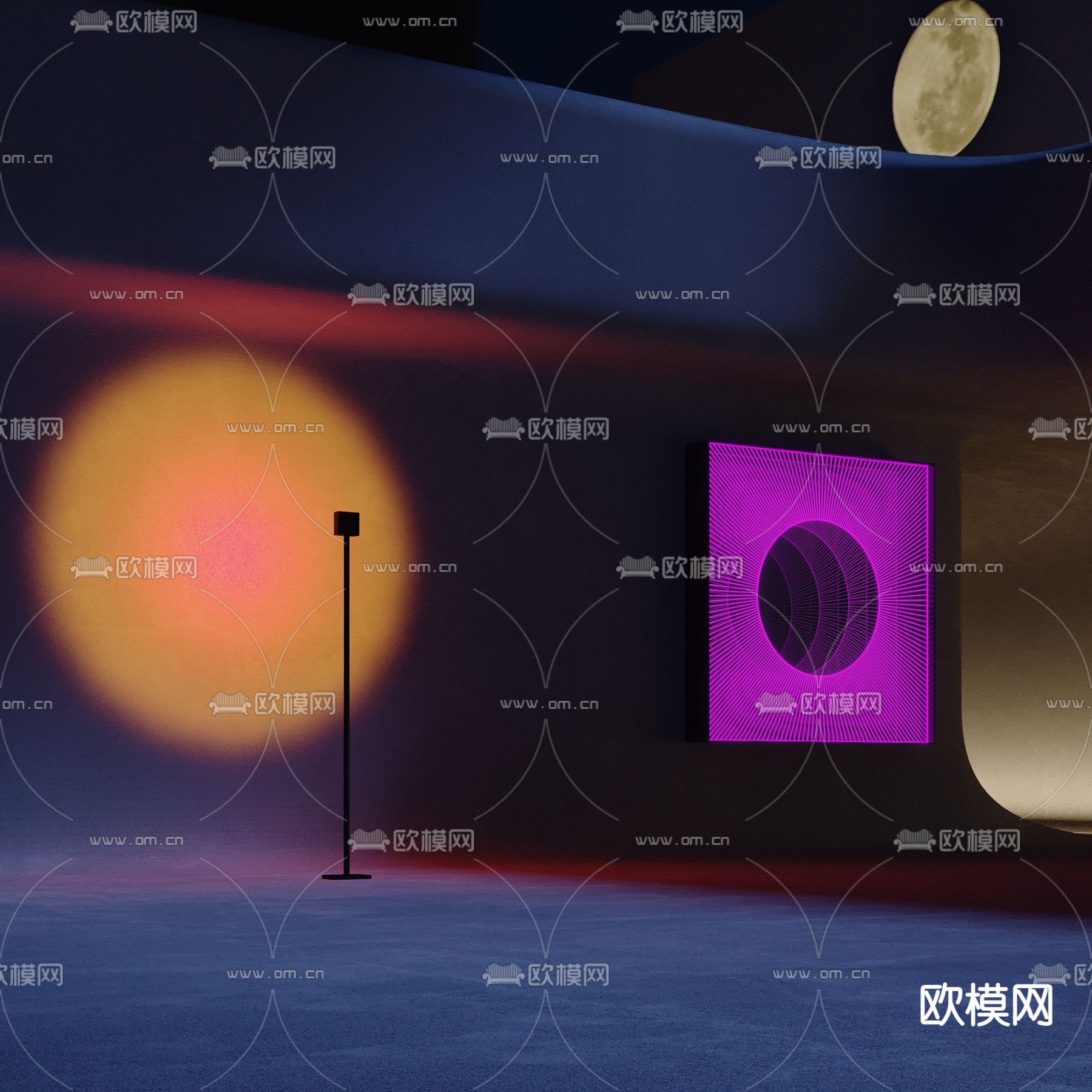 现代创意落日灯夕阳灯3d模型下载