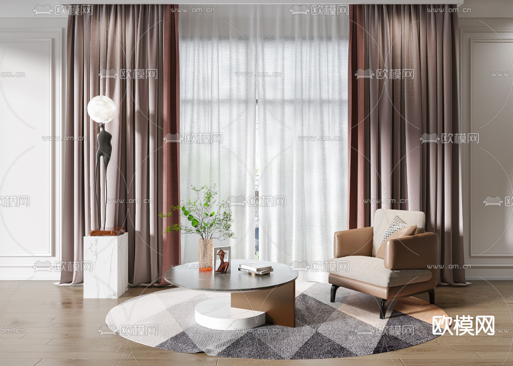 现代皮革单人沙发3d模型下载