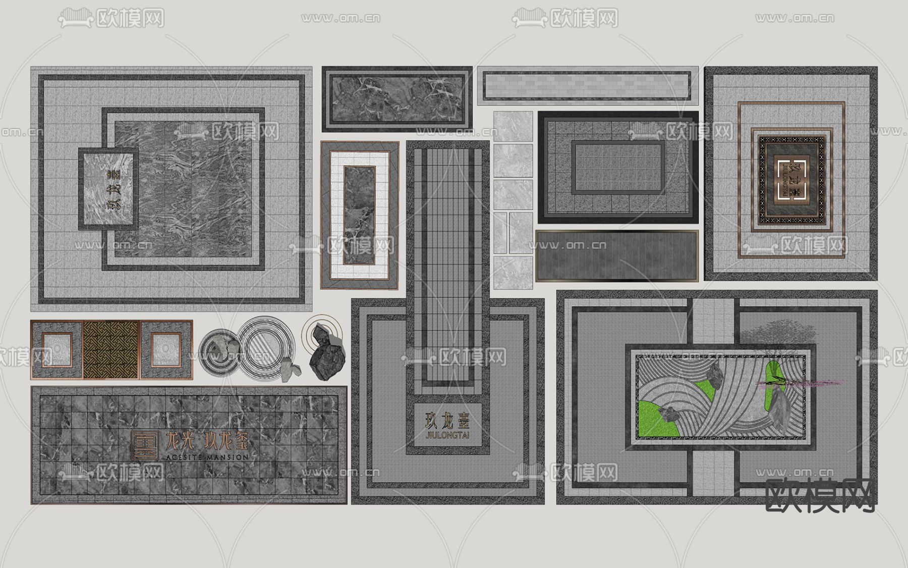 新中式铺装材料su模型下载