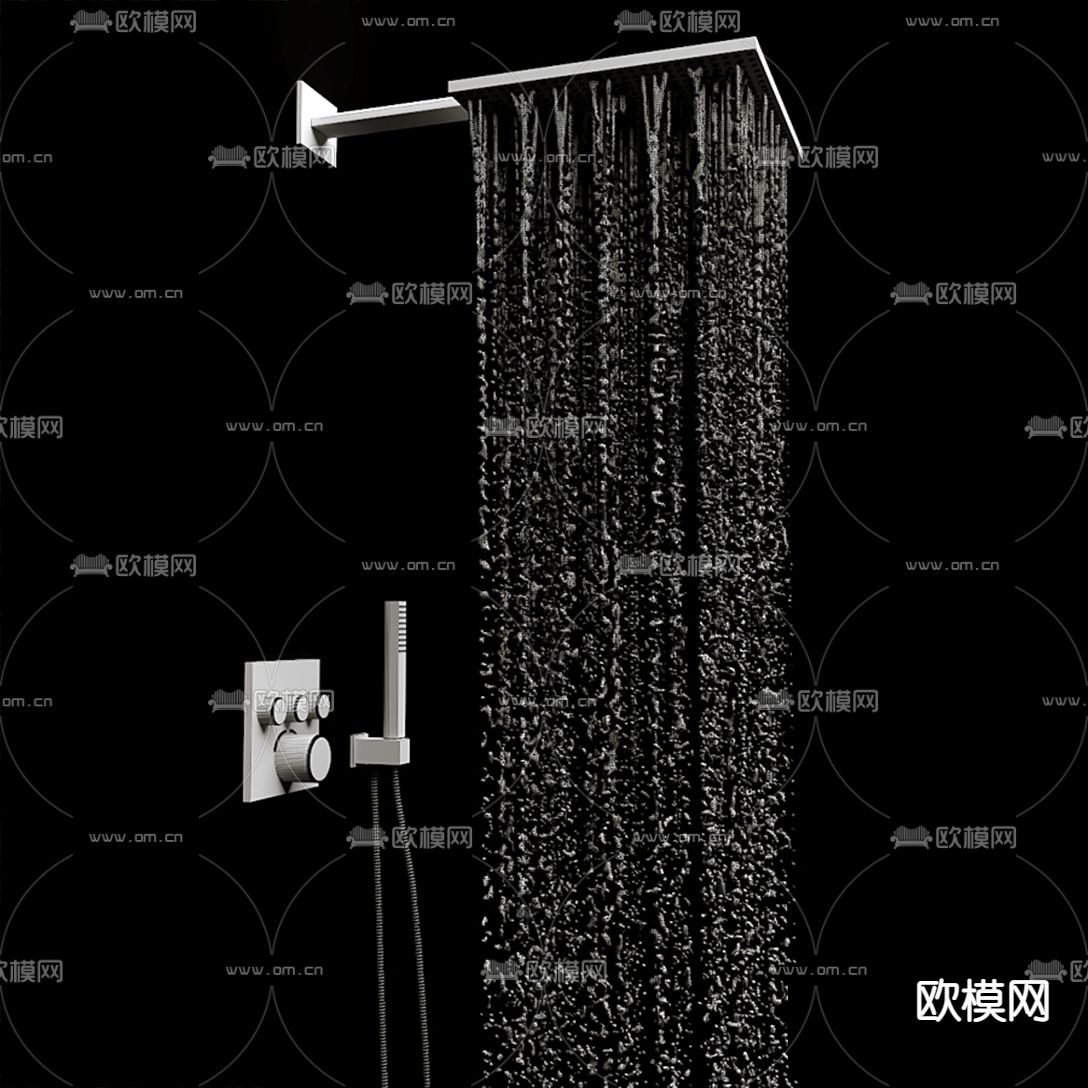 现代淋浴花洒喷头3d模型下载（渲染图2）