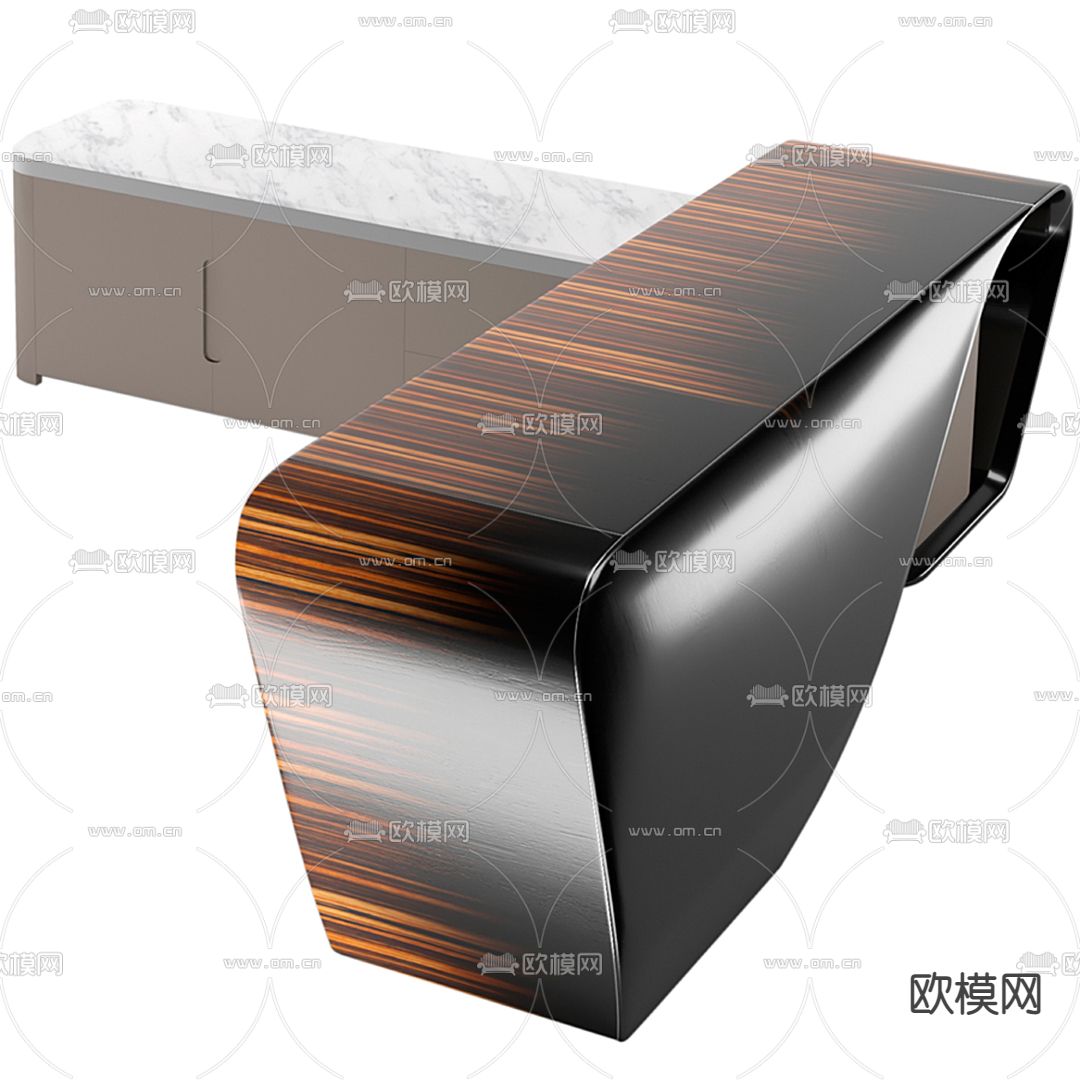 现代办公班台桌3d模型下载（渲染图2）