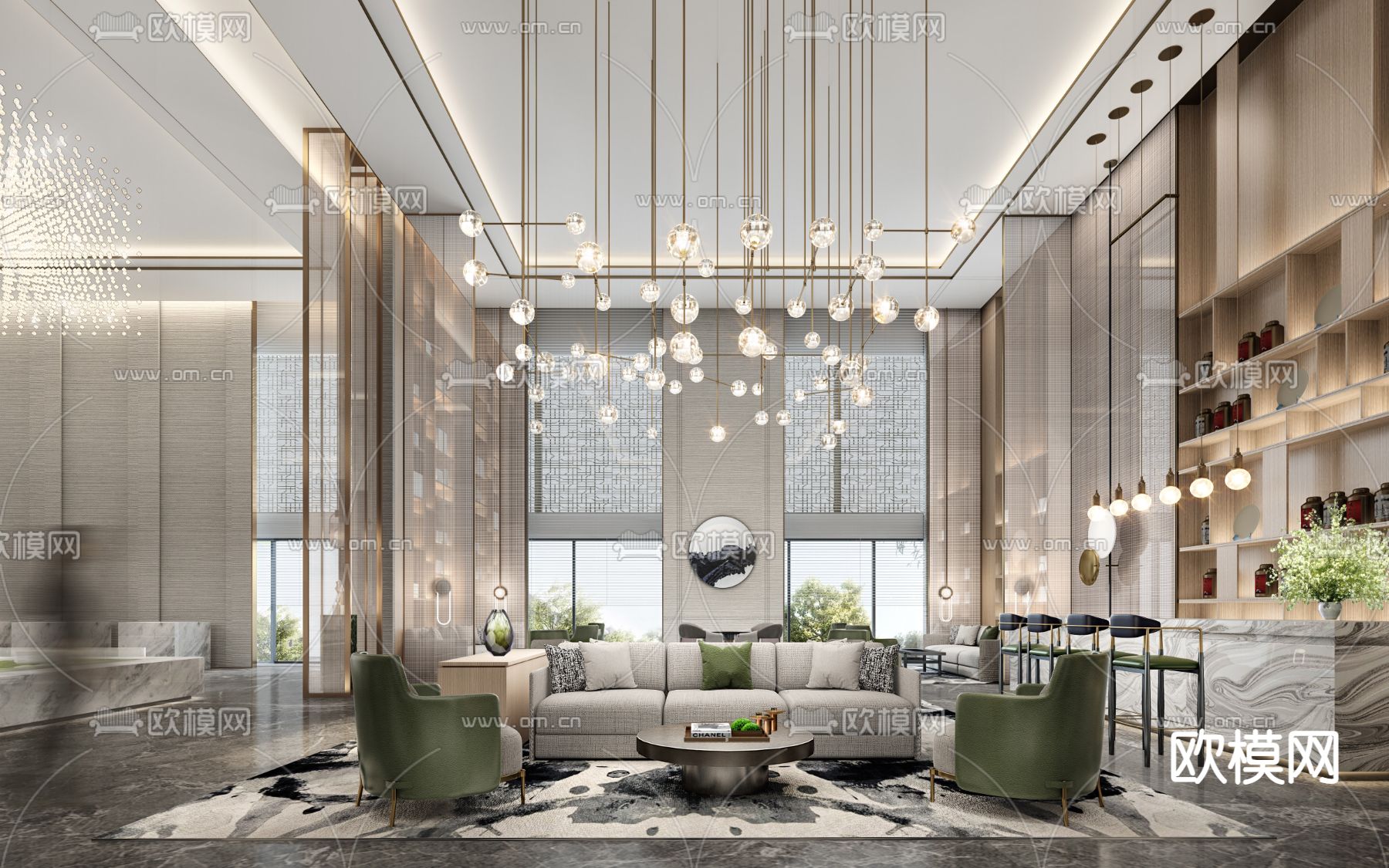 现代售楼处洽谈区3d模型下载（渲染图3）