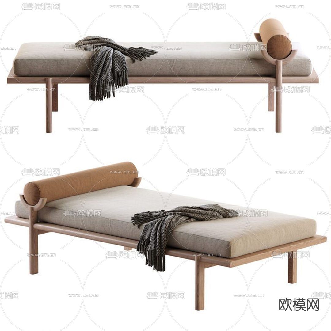 现代布艺床尾凳脚踏3d模型下载（渲染图1）