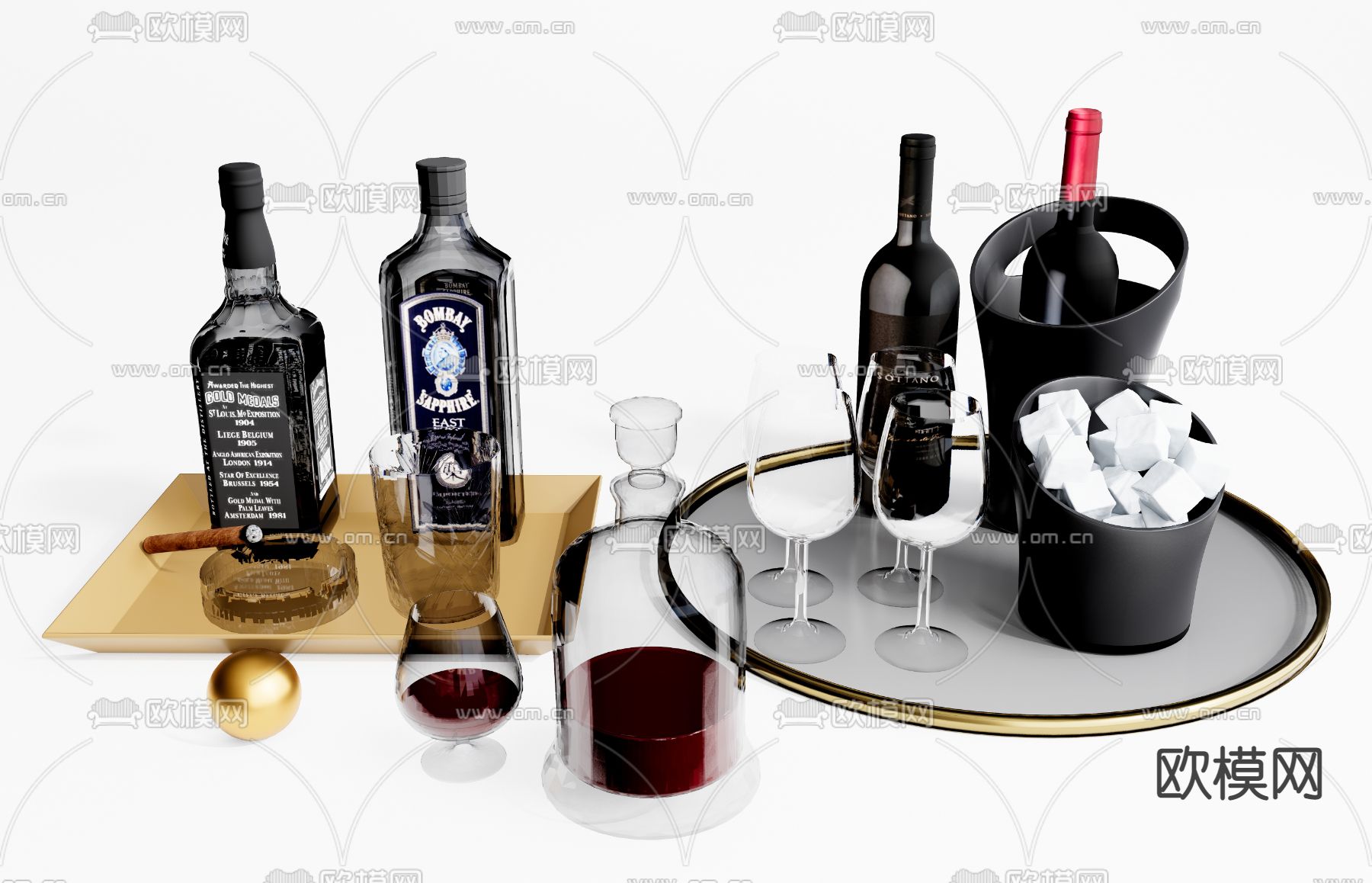 现代红酒酒杯su模型下载（渲染图1）