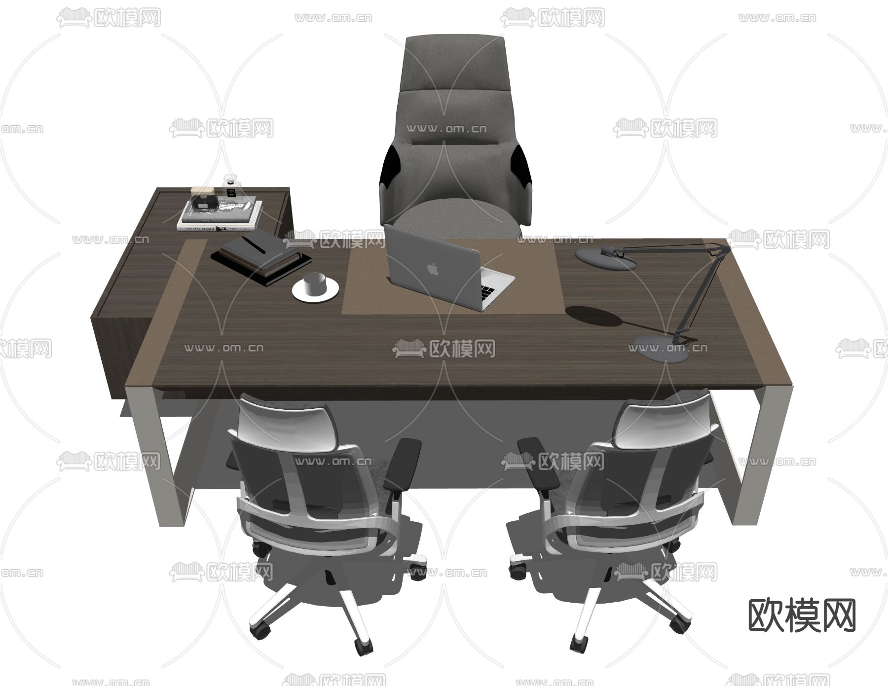现代实木办公桌椅su模型下载（渲染图2）
