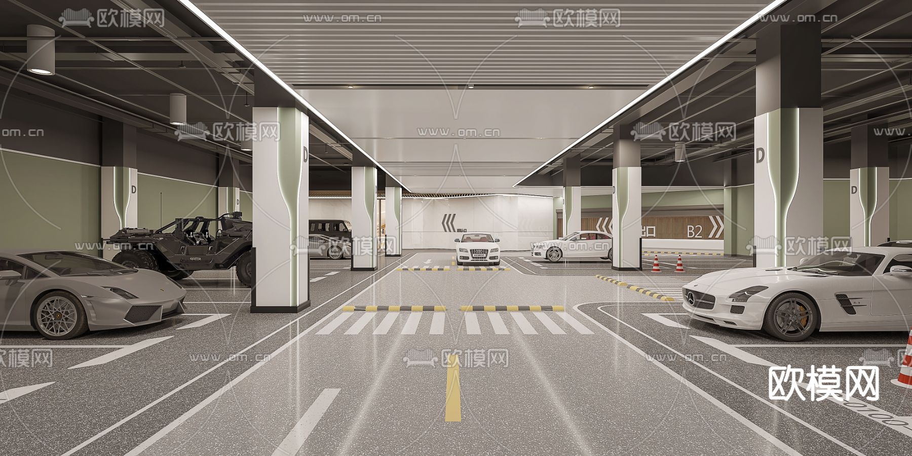 现代商场地下停车场3d模型