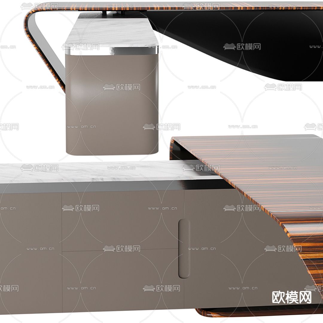 现代办公班台桌3d模型下载（渲染图4）