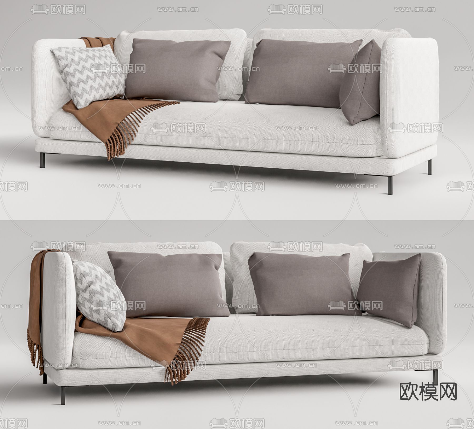 现代布艺双人沙发su模型下载（渲染图1）
