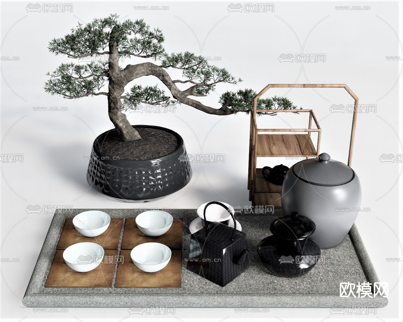 新中式茶壶茶具su模型下载（渲染图1）