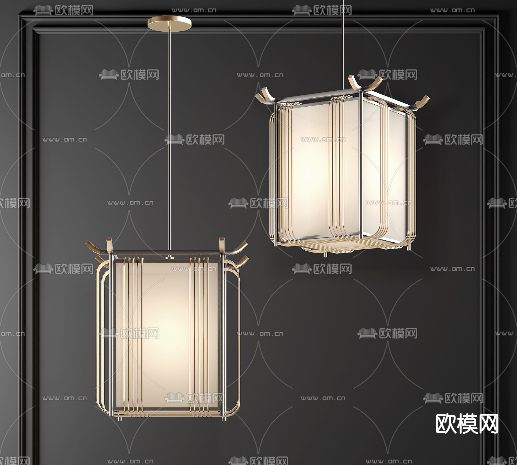 新中式灯笼吊灯3d模型