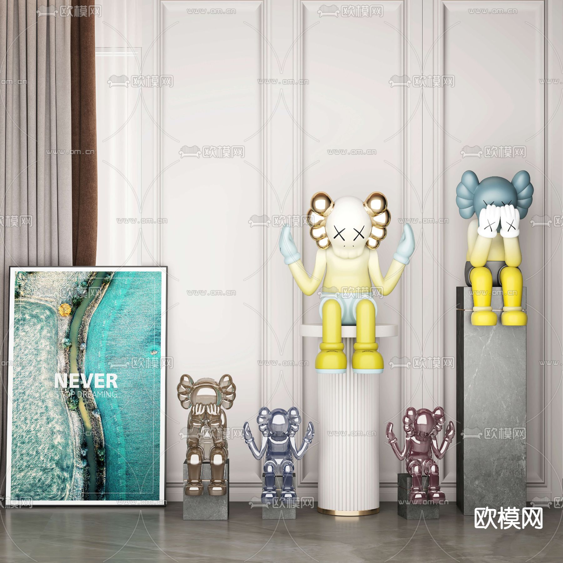 现代kaws公仔雕塑3d模型