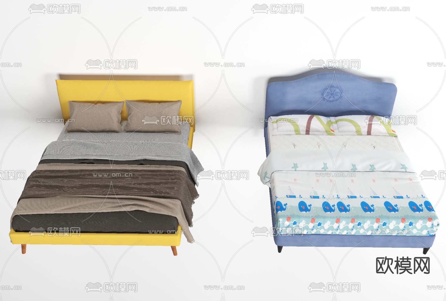 现代布艺儿童床免费3d模型下载