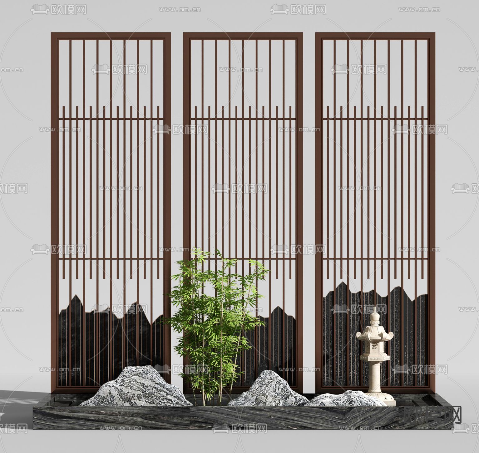 新中式金属屏风隔断3d模型下载