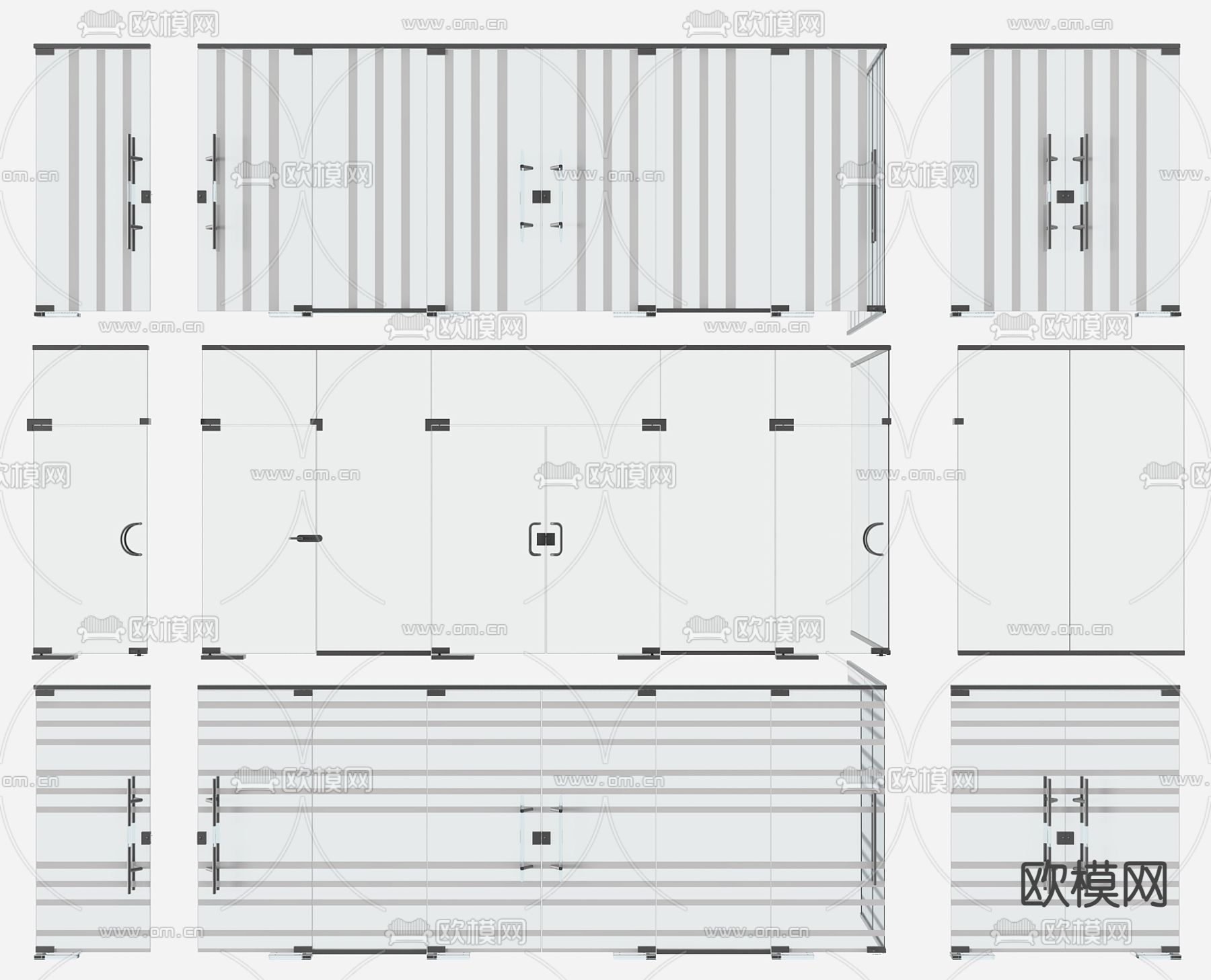 现代办公玻璃门3d模型