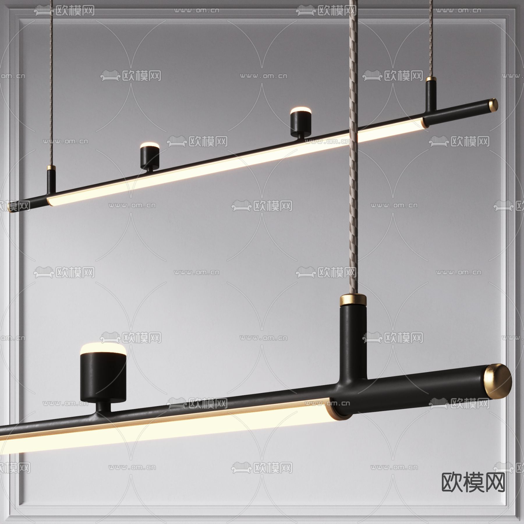 现代长条办公吊灯3d模型下载_ID11585332_3dmax免费模型-欧模网