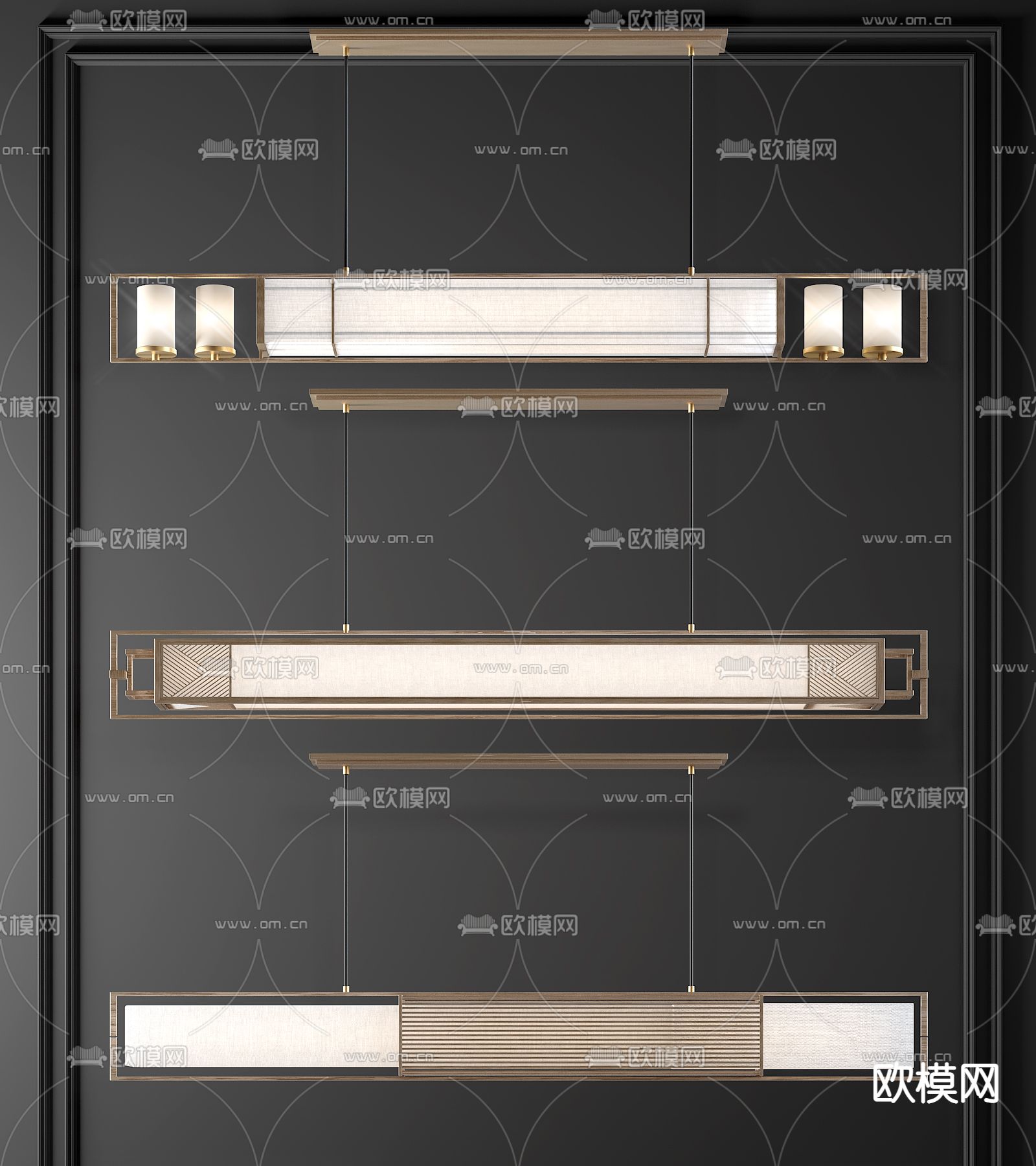 新中式条形吊灯3d模型