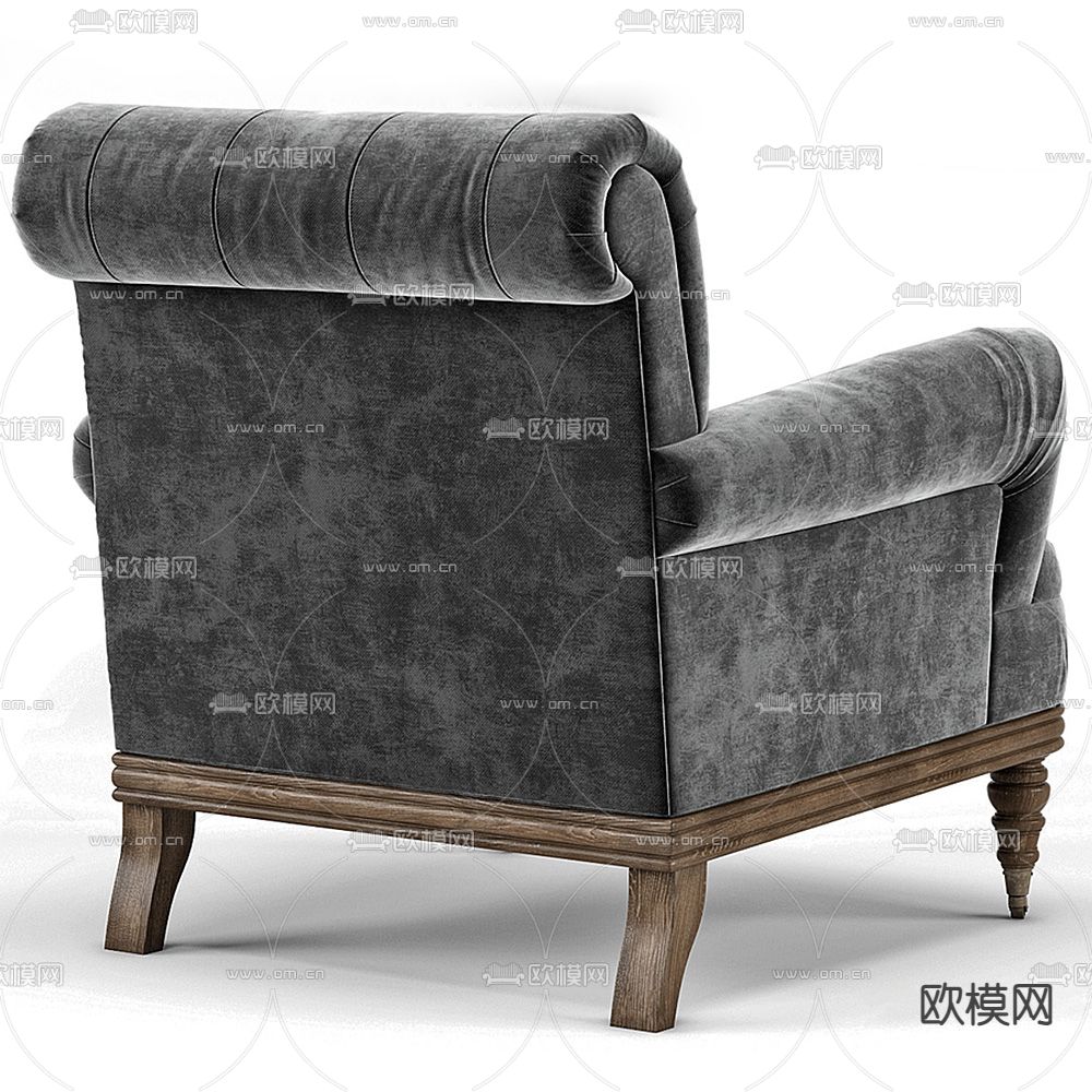 欧式布艺单人沙发3d模型下载（渲染图3）