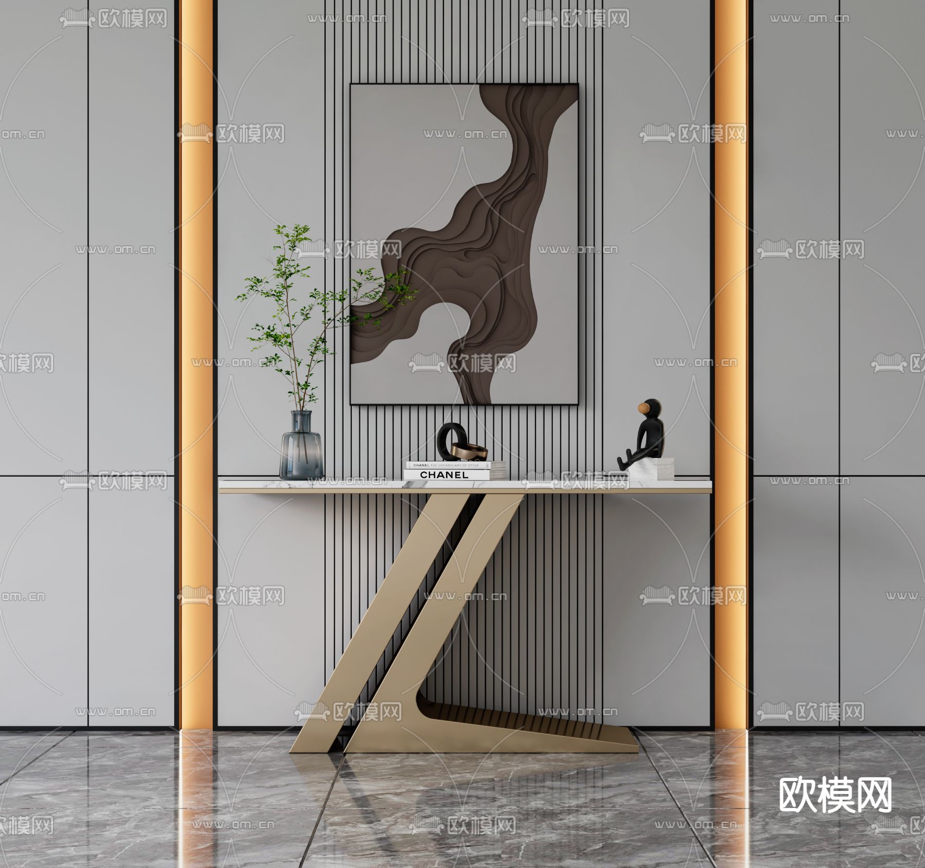 现代轻奢端景条案3d模型下载