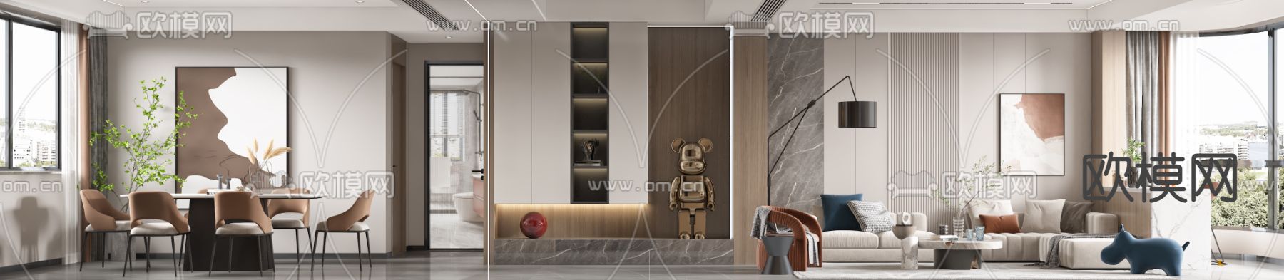 现代客厅餐厅3d模型