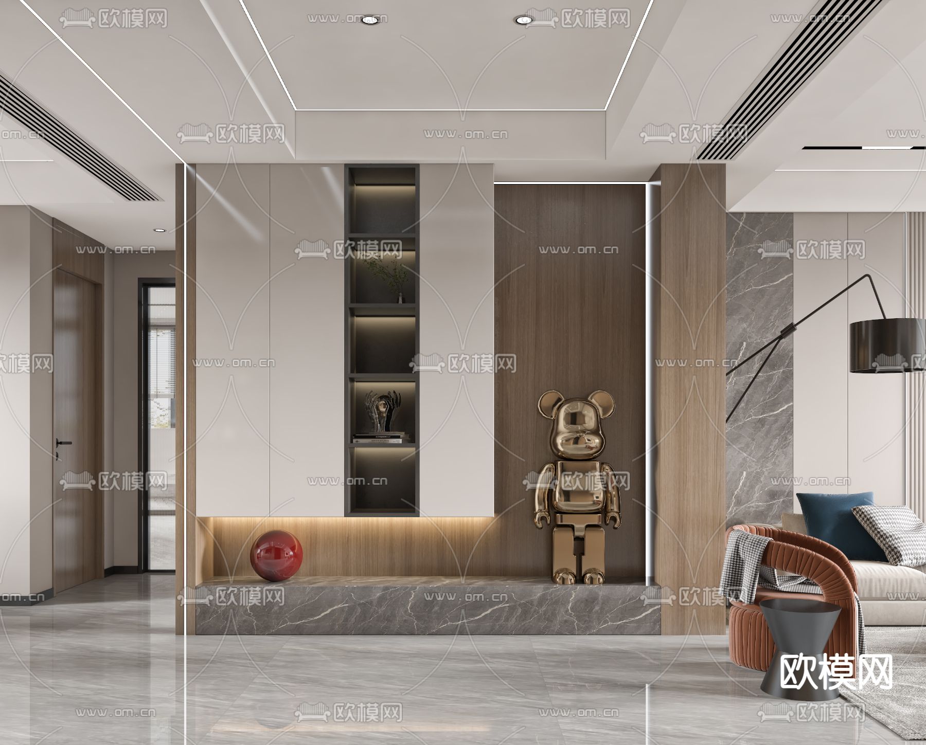 现代客厅餐厅3d模型