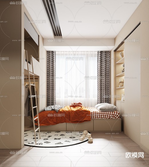 现代榻榻米儿童房3d模型下载(渲染图1)